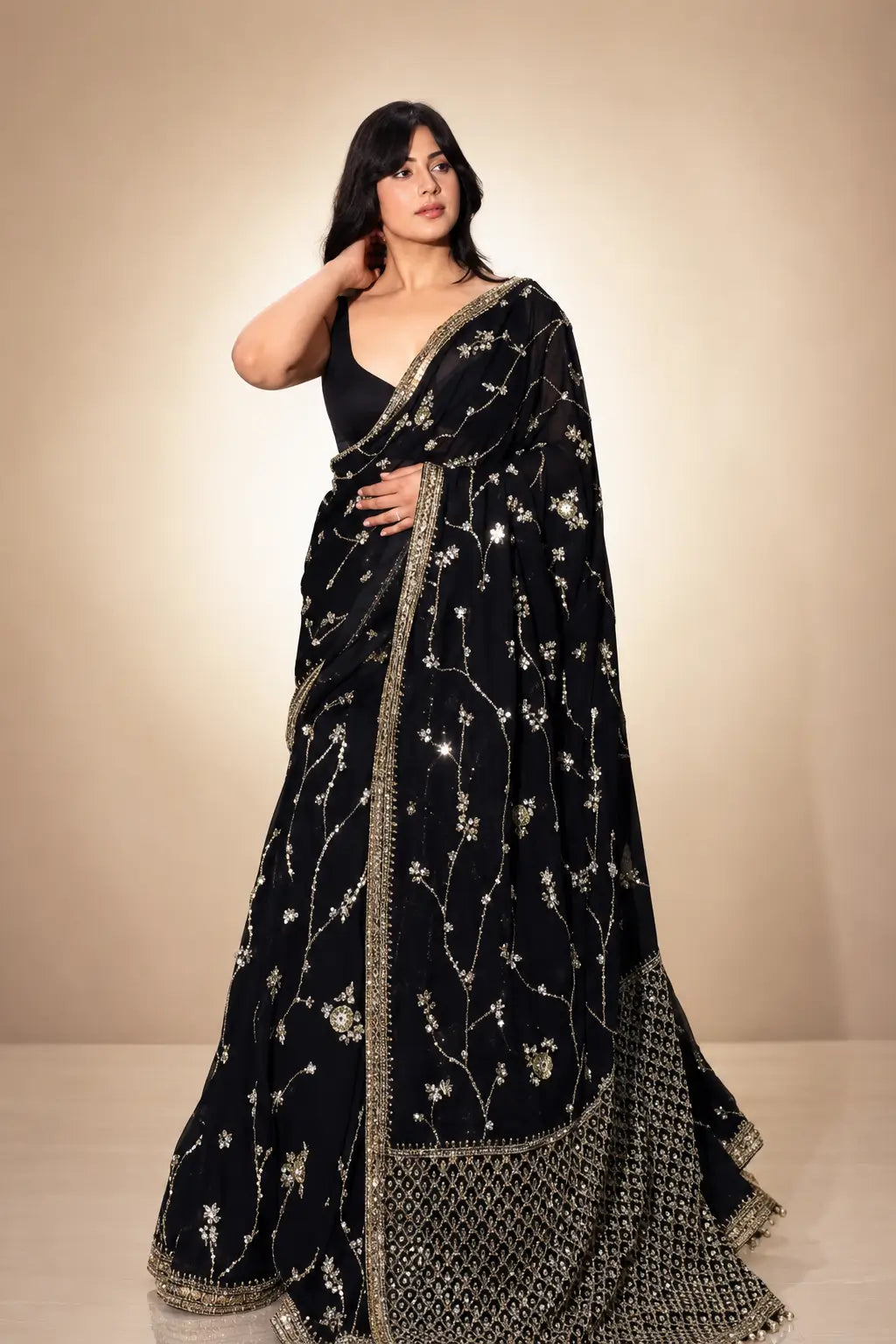 Noir Sequin Lehenga Saree
