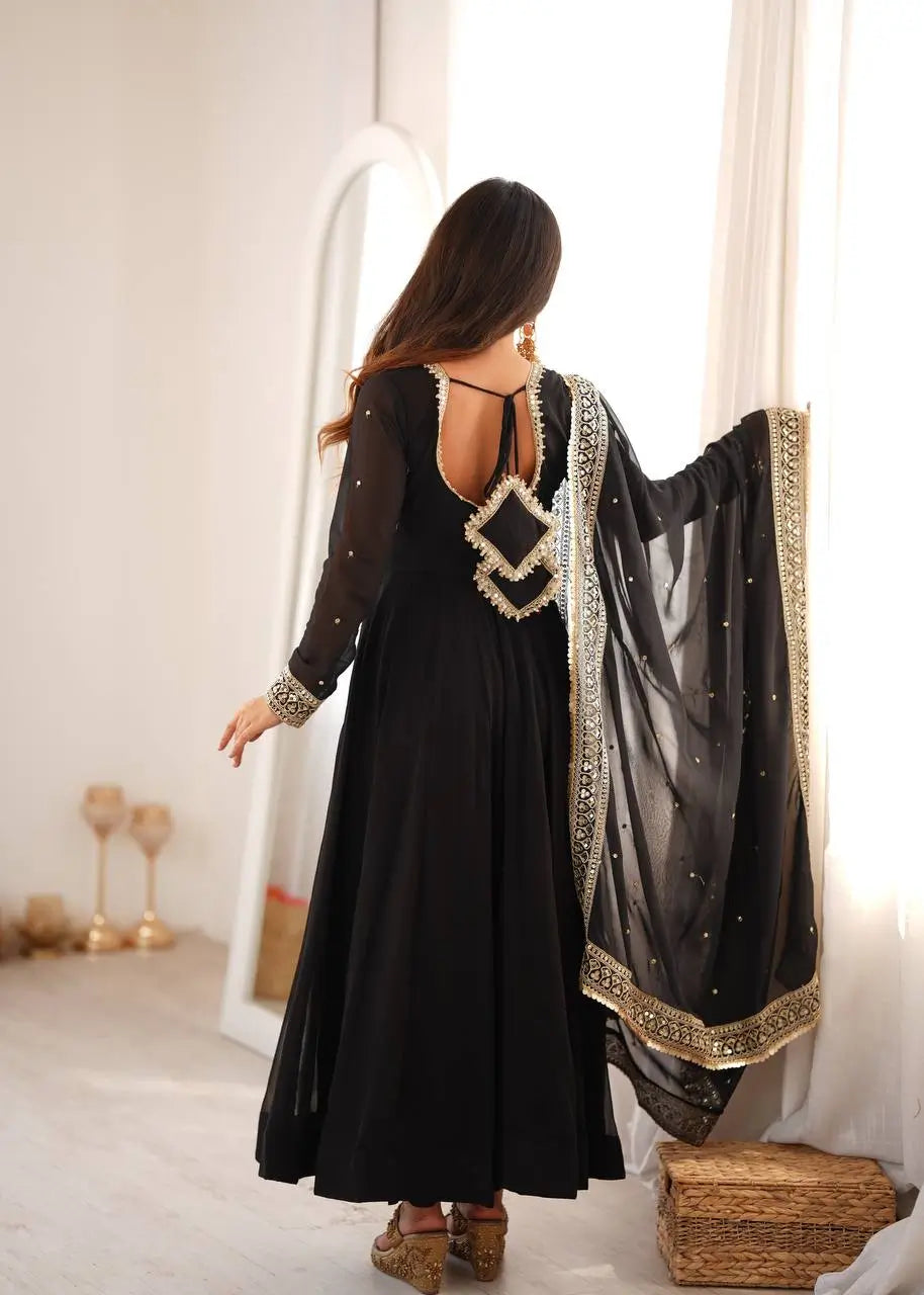 Noir Sequin Mirror Anarkali Gown
