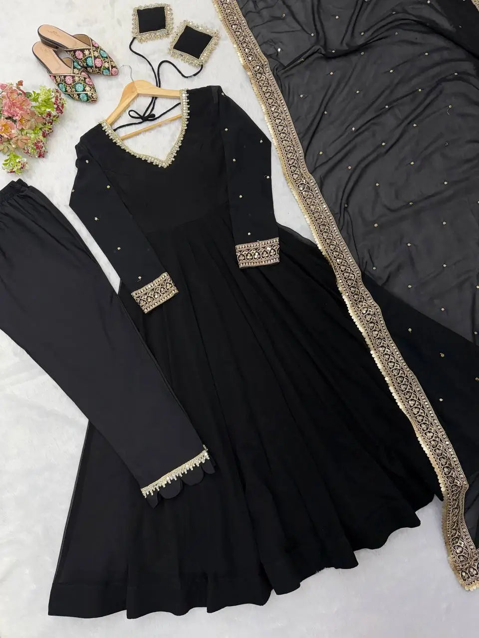 Noir Sequin Mirror Anarkali Gown