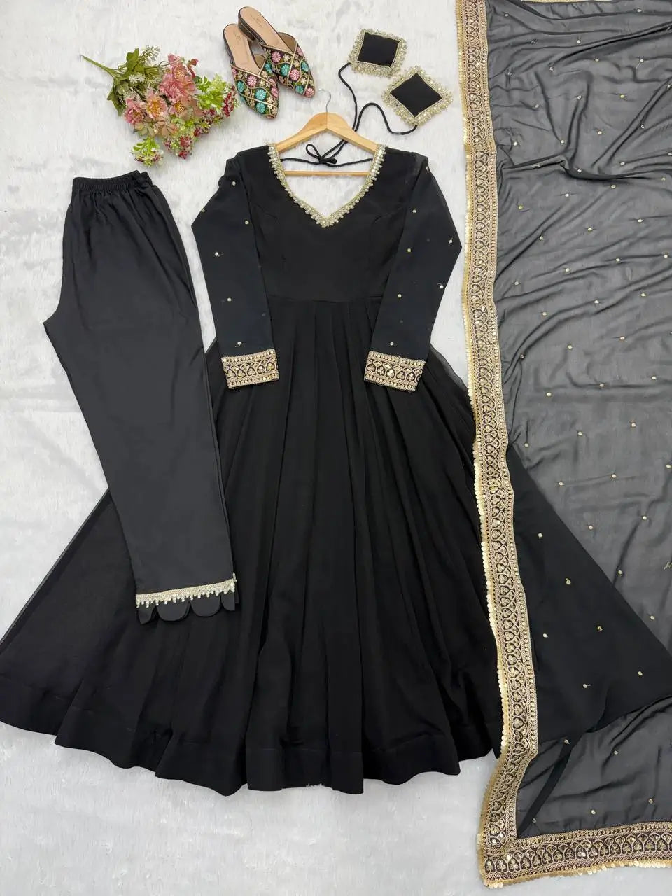Noir Sequin Mirror Anarkali Gown