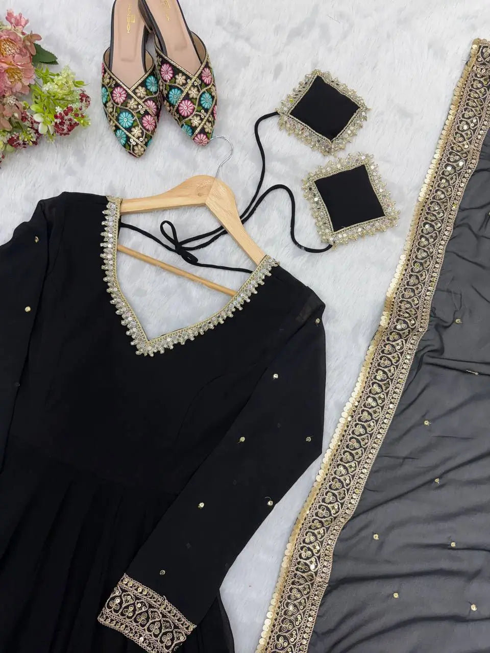 Noir Sequin Mirror Anarkali Gown