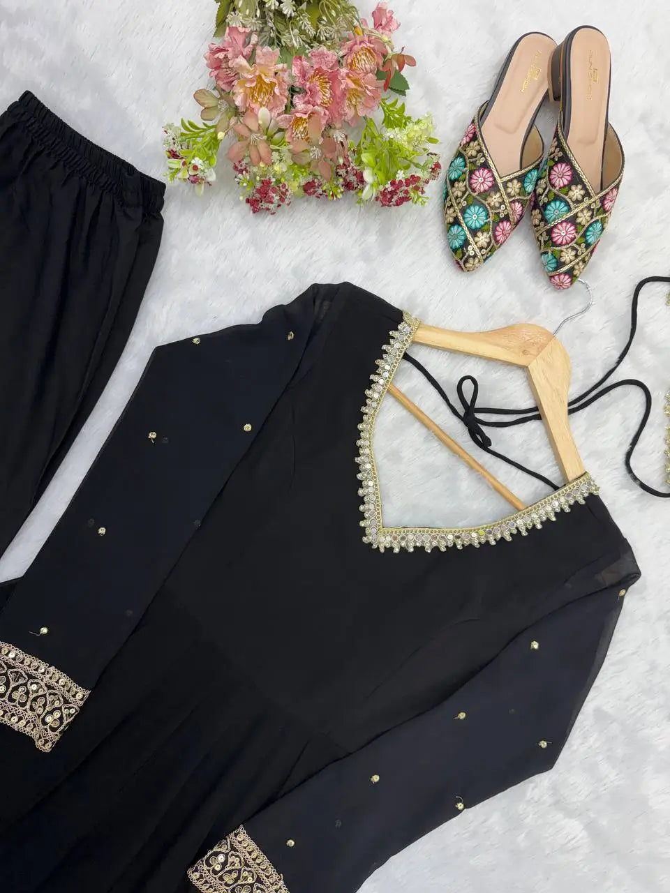Noir Sequin Mirror Anarkali Gown
