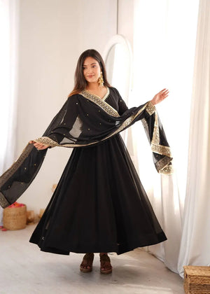 Noir Sequin Mirror Anarkali Gown