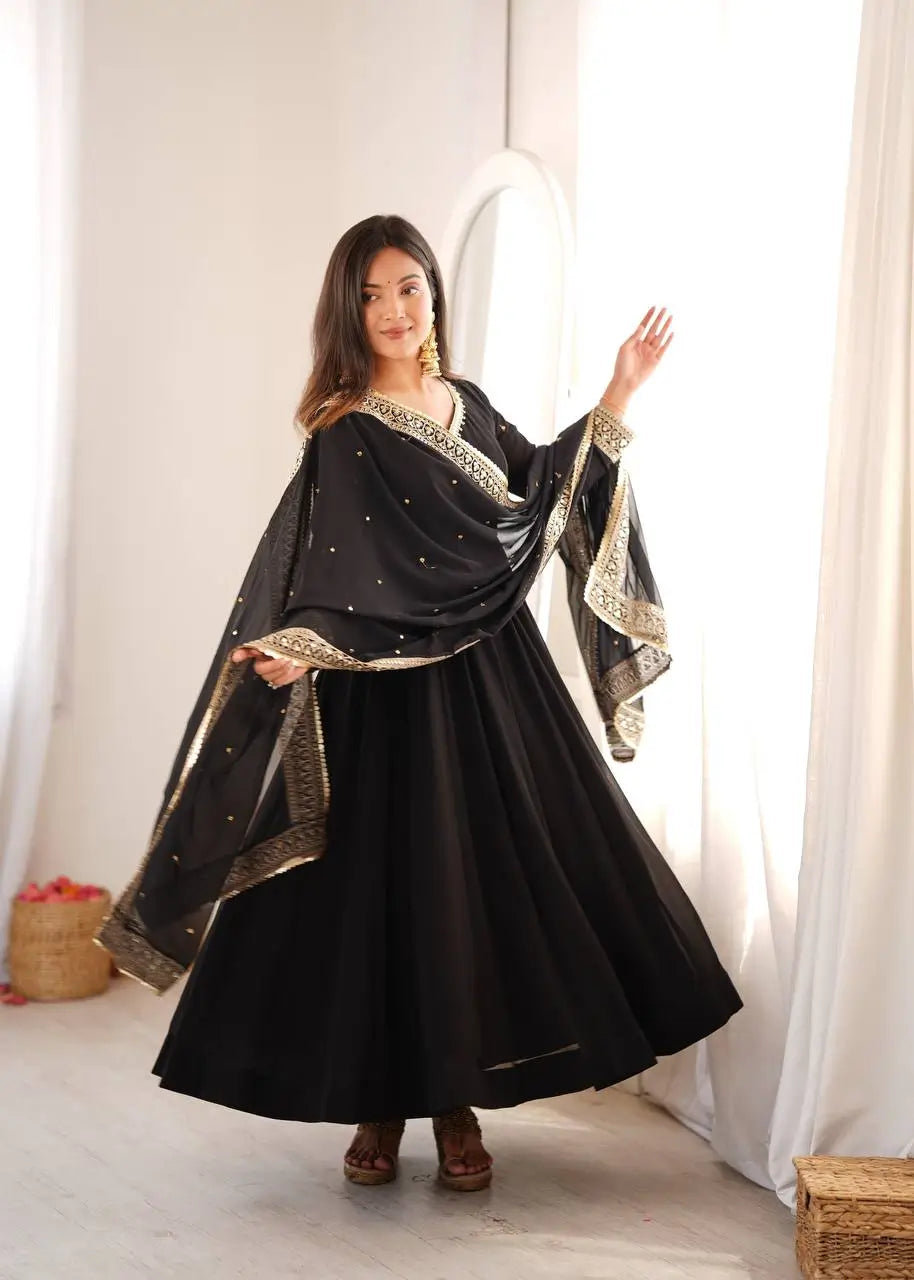 Noir Sequin Mirror Anarkali Gown