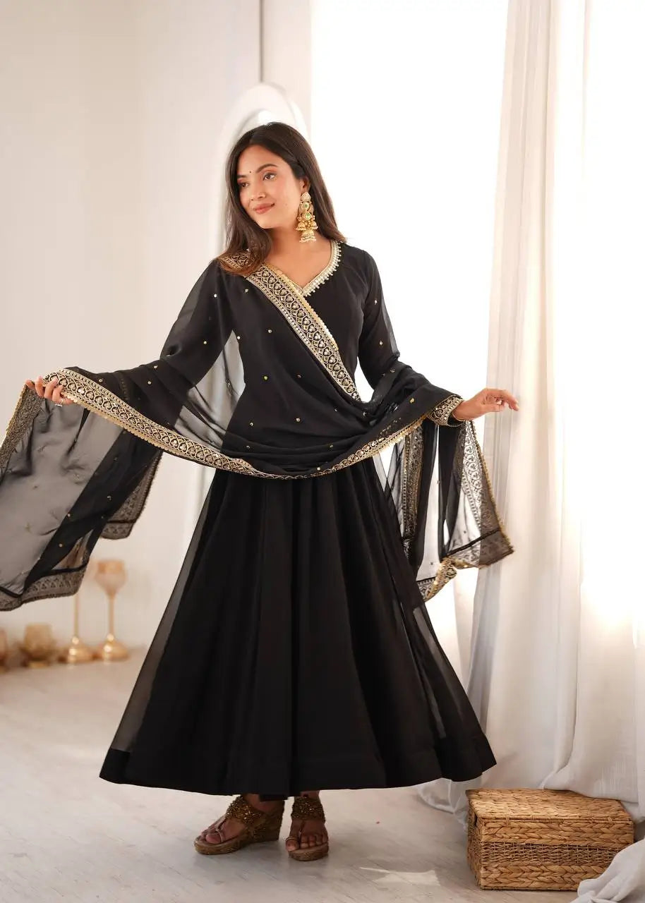 Noir Sequin Mirror Anarkali Gown