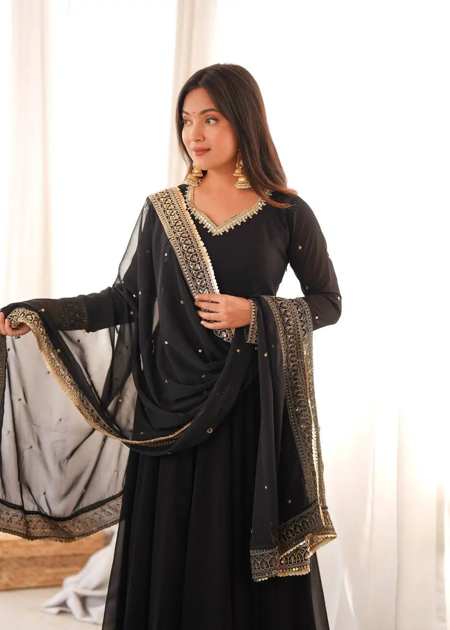 Noir Sequin Mirror Anarkali Gown