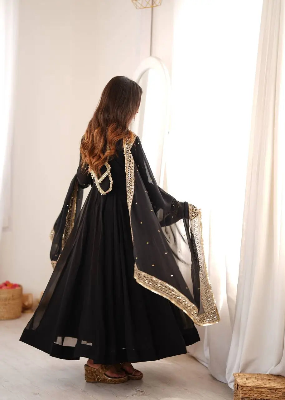 Noir Sequin Mirror Anarkali Gown