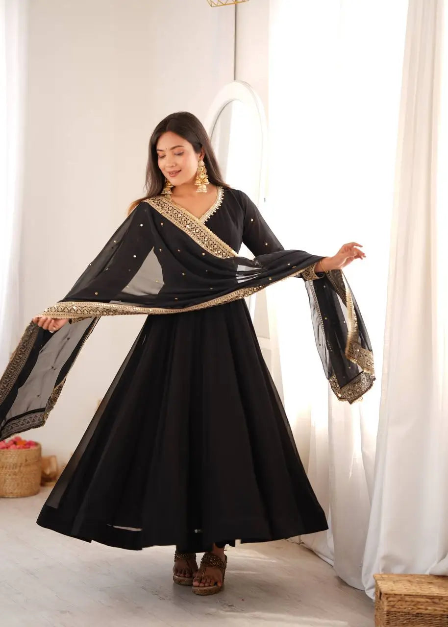 Noir Sequin Mirror Anarkali Gown