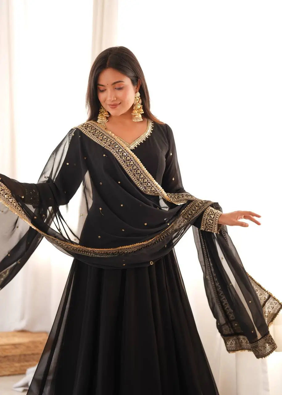 Noir Sequin Mirror Anarkali Gown