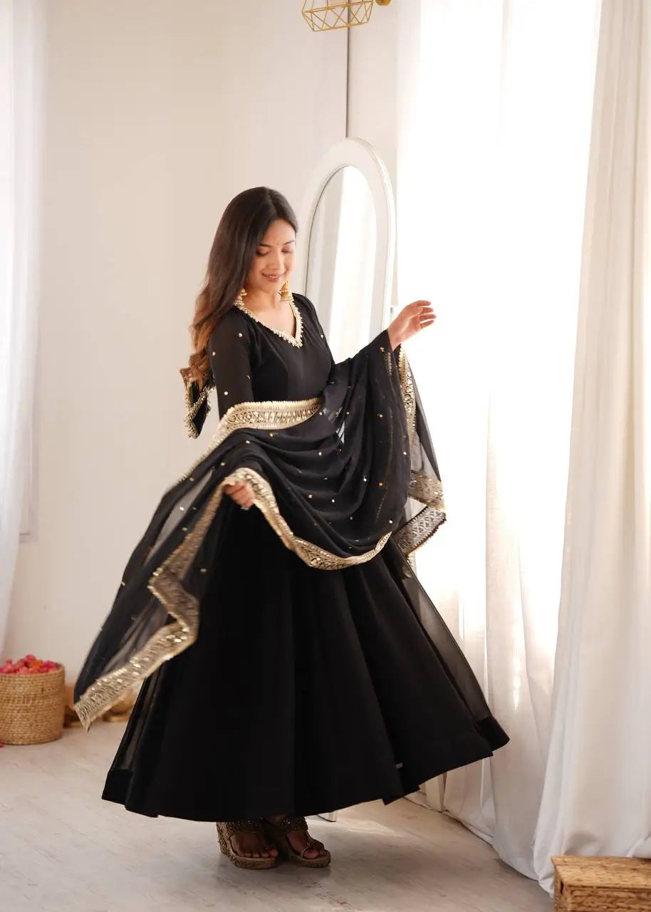 Noir Sequin Mirror Anarkali Gown