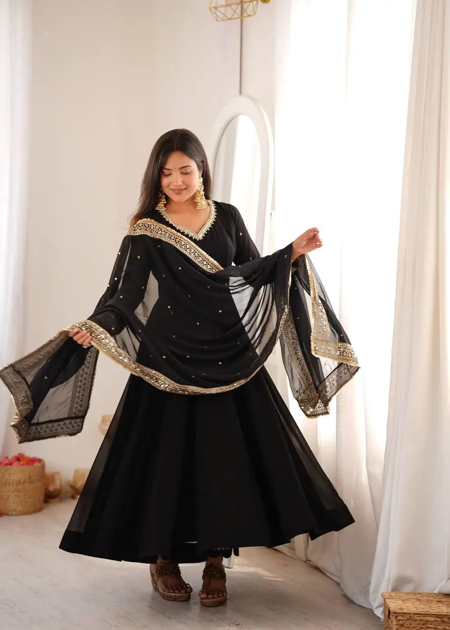 Noir Sequin Mirror Anarkali Gown