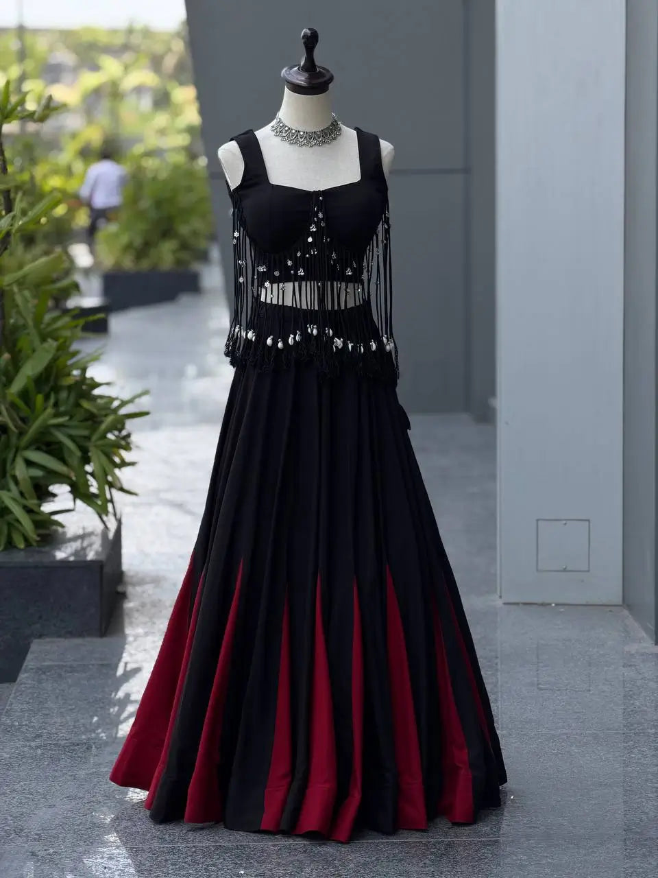 Noir Tassel Fringe Lehenga