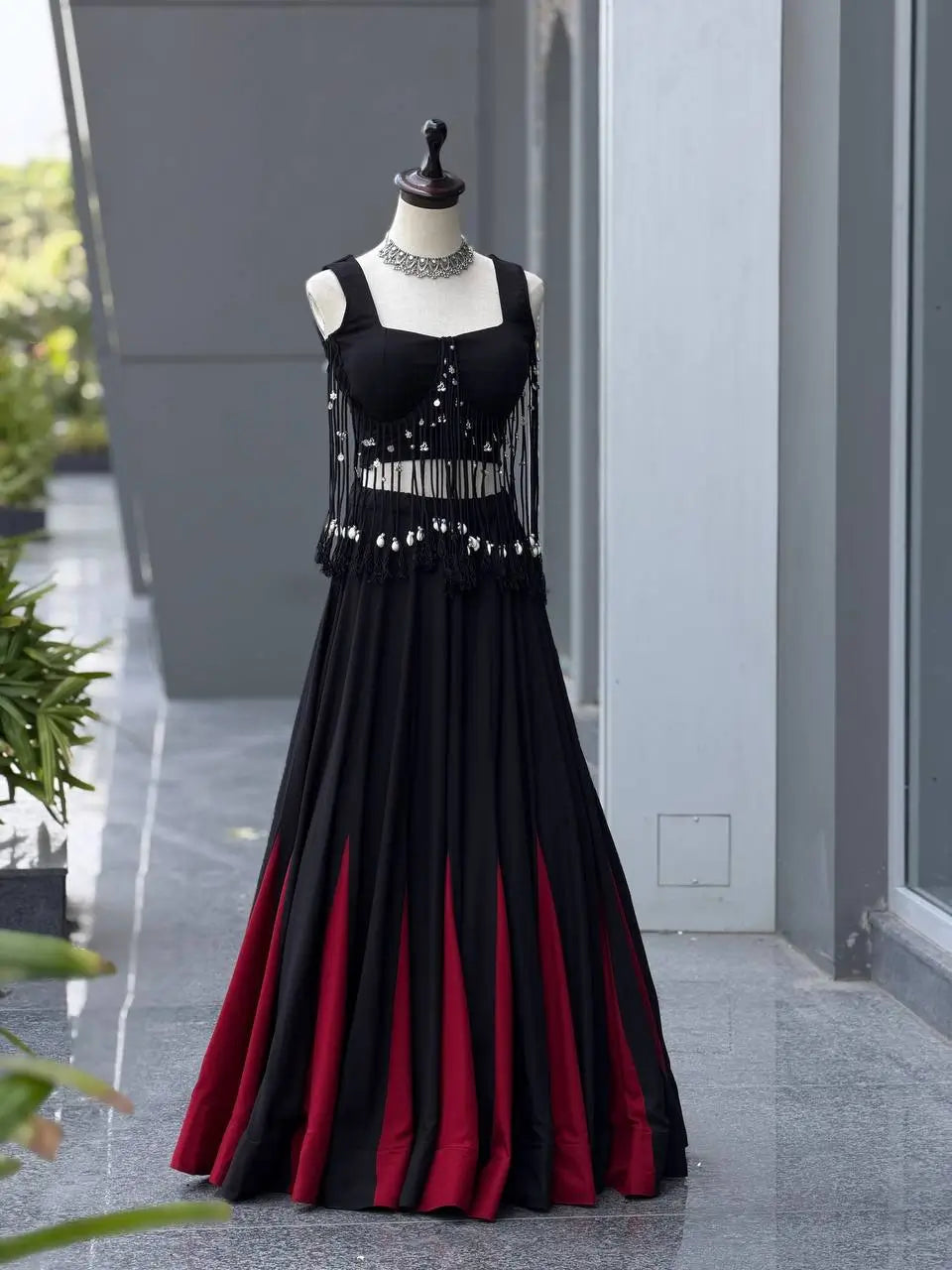 Noir Tassel Fringe Lehenga
