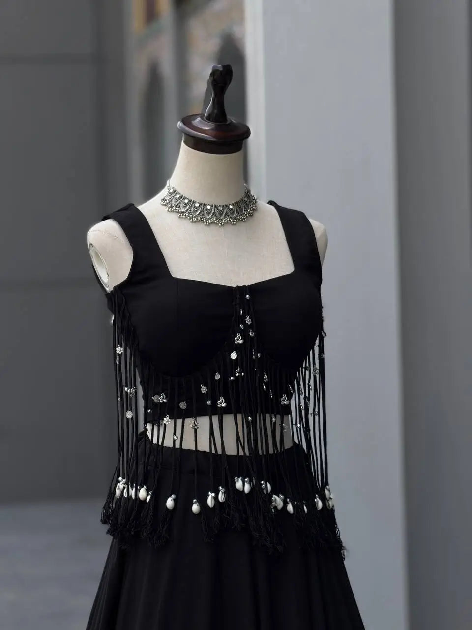 Noir Tassel Fringe Lehenga