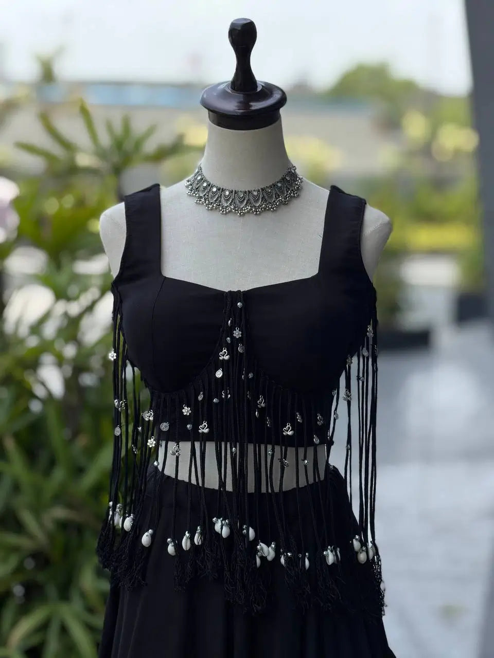 Noir Tassel Fringe Lehenga