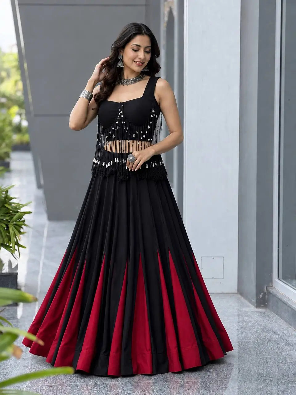 Noir Tassel Fringe Lehenga