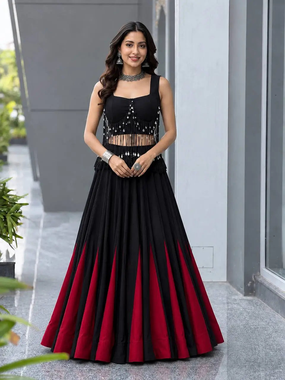 Noir Tassel Fringe Lehenga