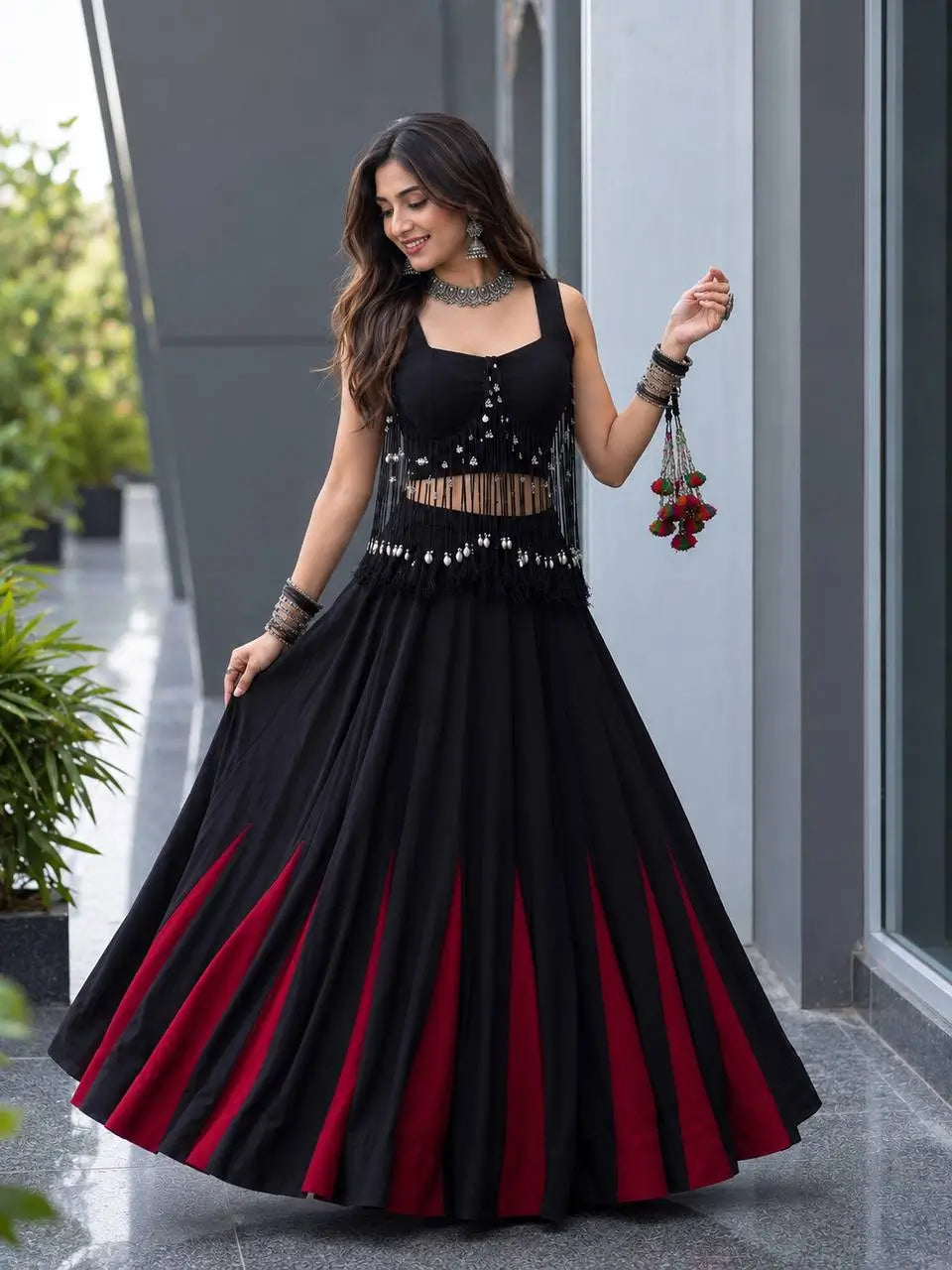 Noir Tassel Fringe Lehenga