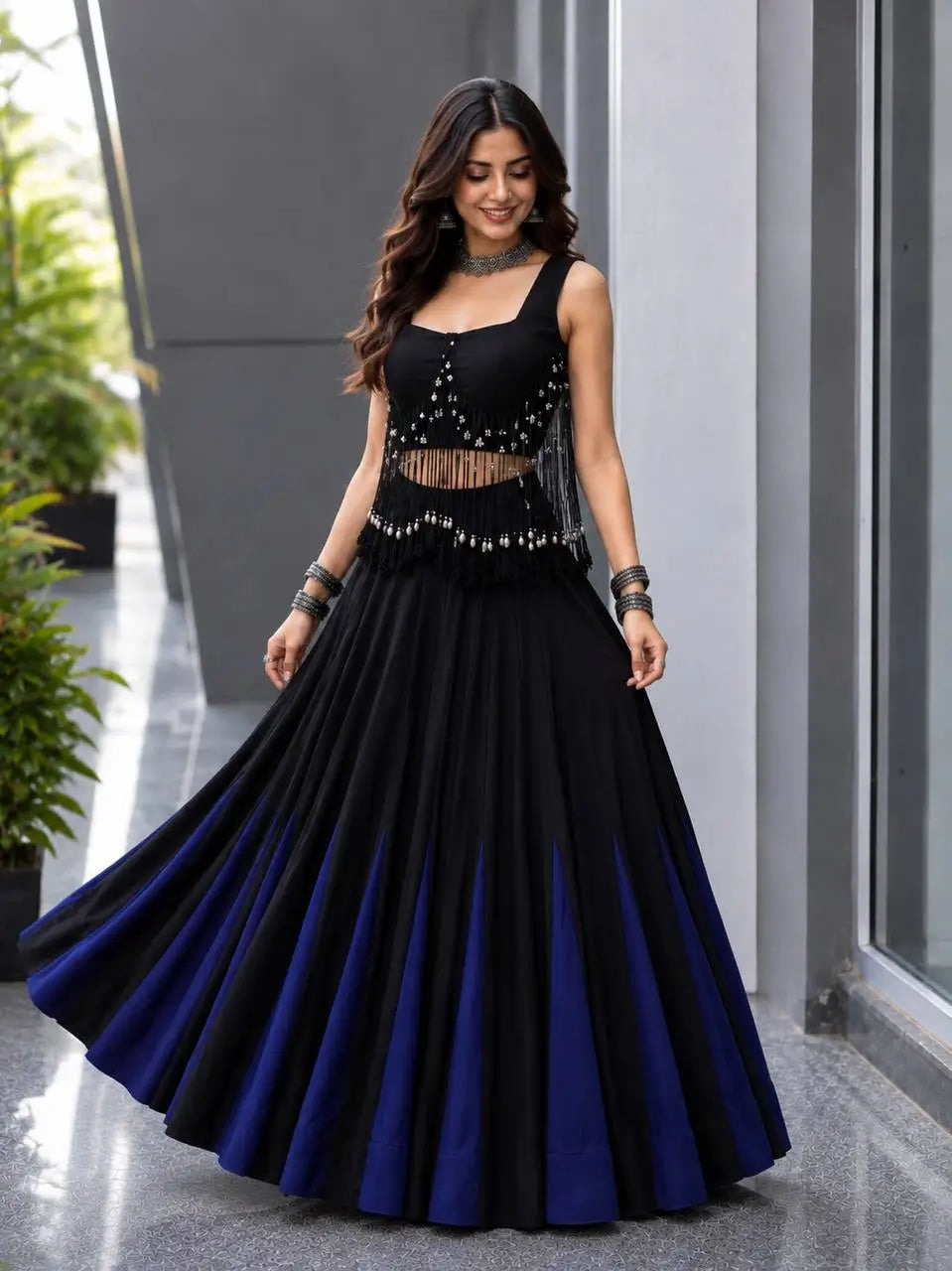 Noir Tassel Fringe Lehenga