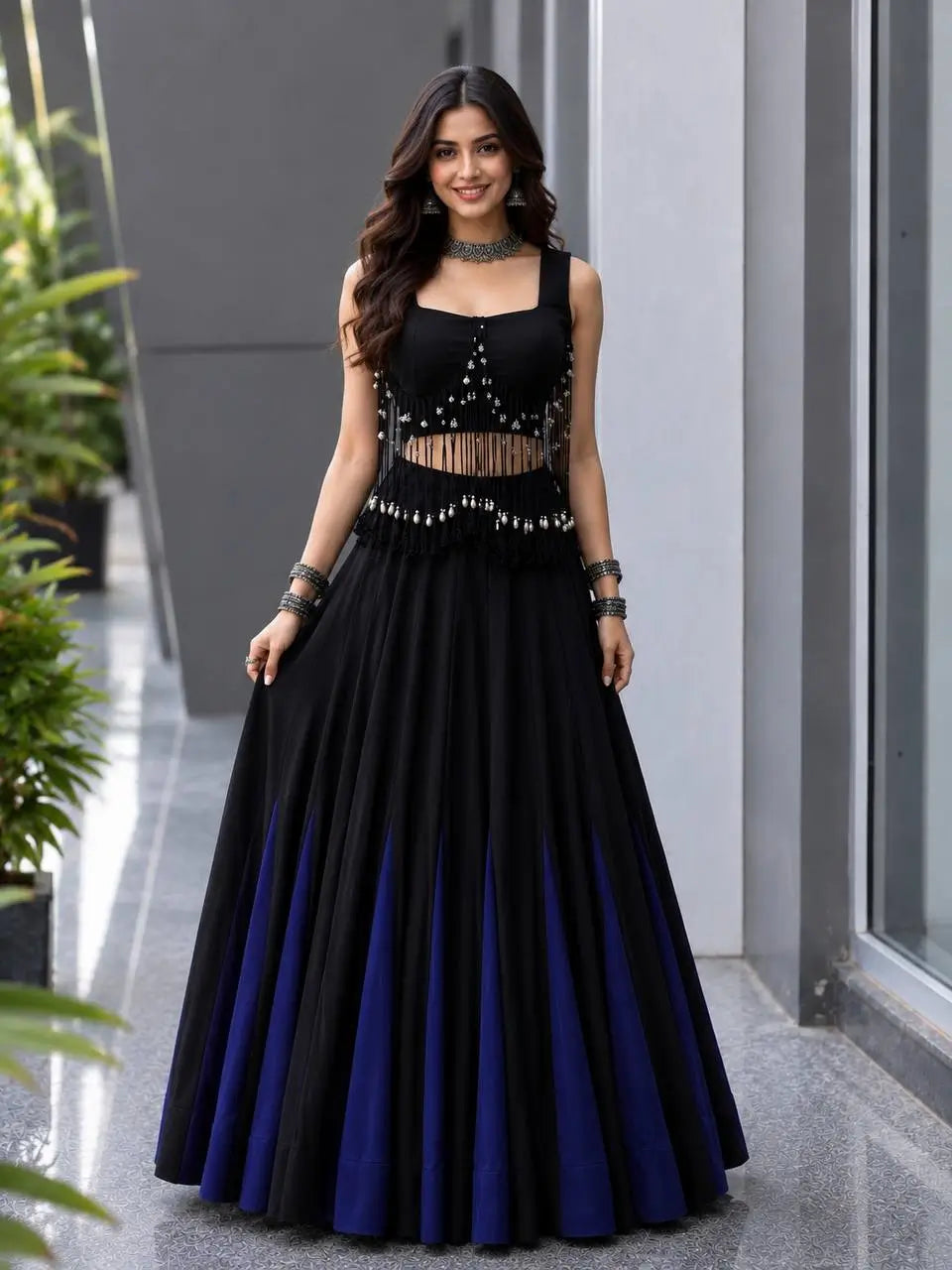 Noir Tassel Fringe Lehenga