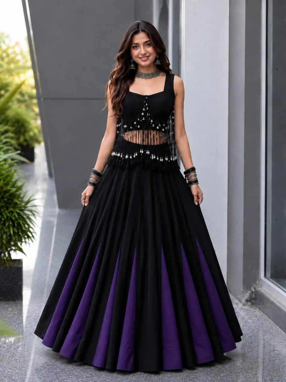 Noir Tassel Fringe Lehenga