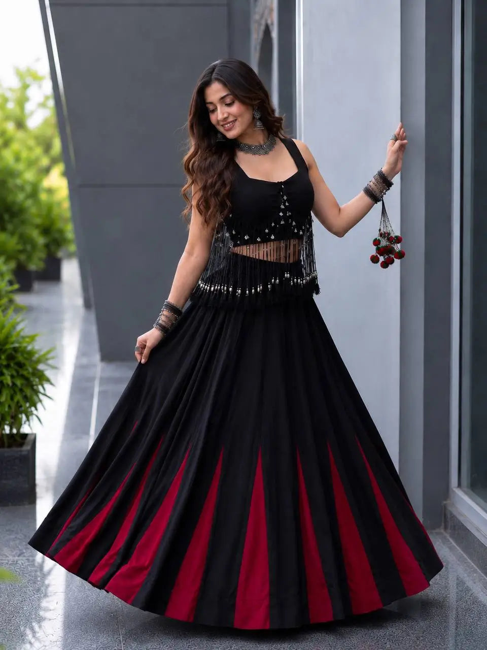 Noir Tassel Fringe Lehenga