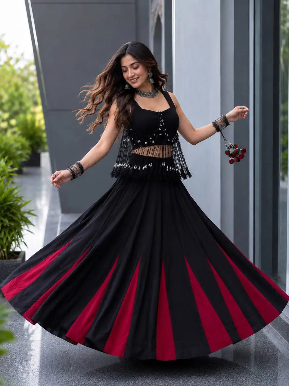 Noir Tassel Fringe Lehenga