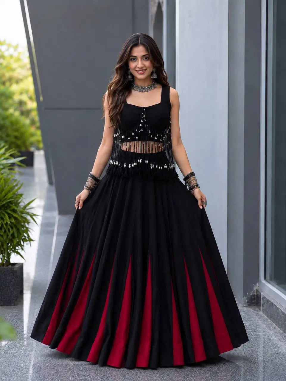 Noir Tassel Fringe Lehenga