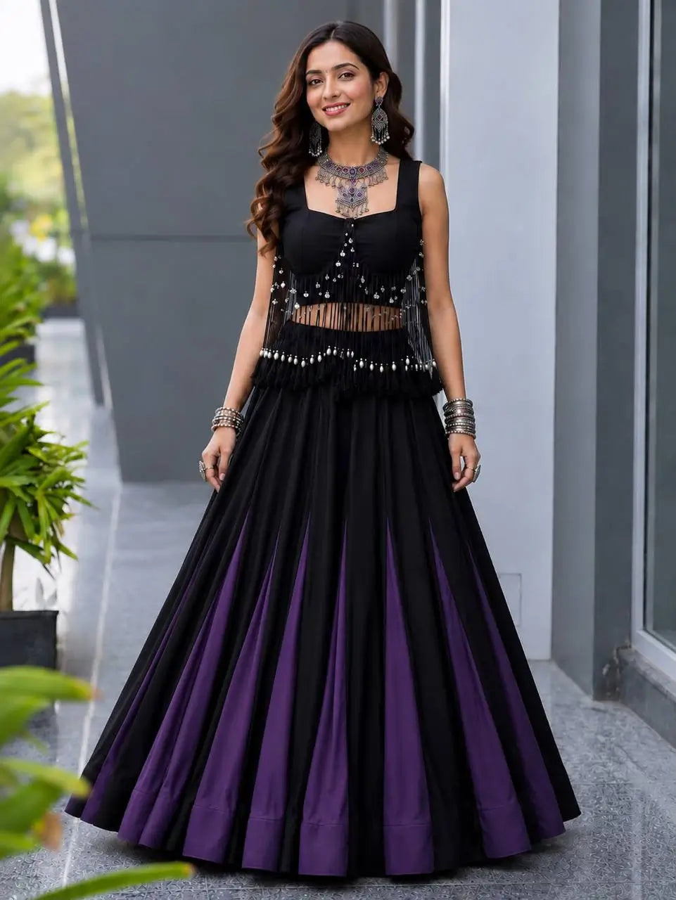 Noir Tassel Fringe Lehenga