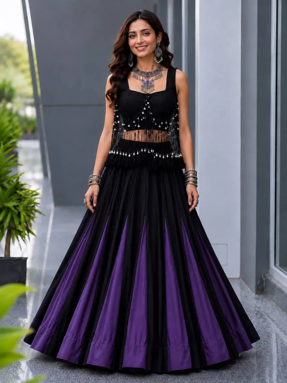 Noir Tassel Fringe Lehenga