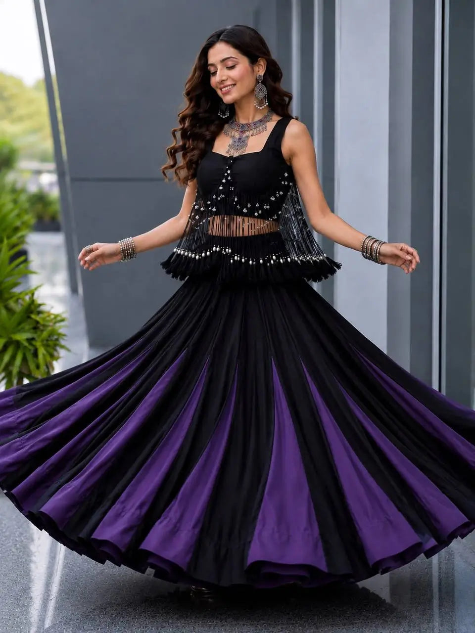 Noir Tassel Fringe Lehenga