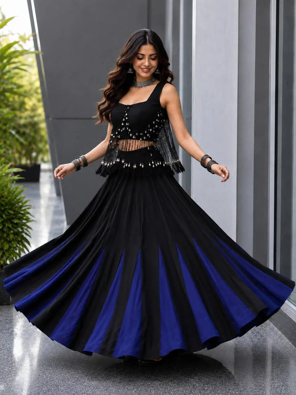 Noir Tassel Fringe Lehenga