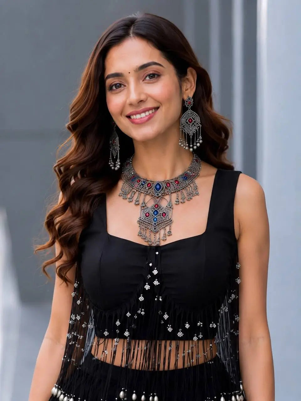 Noir Tassel Fringe Lehenga