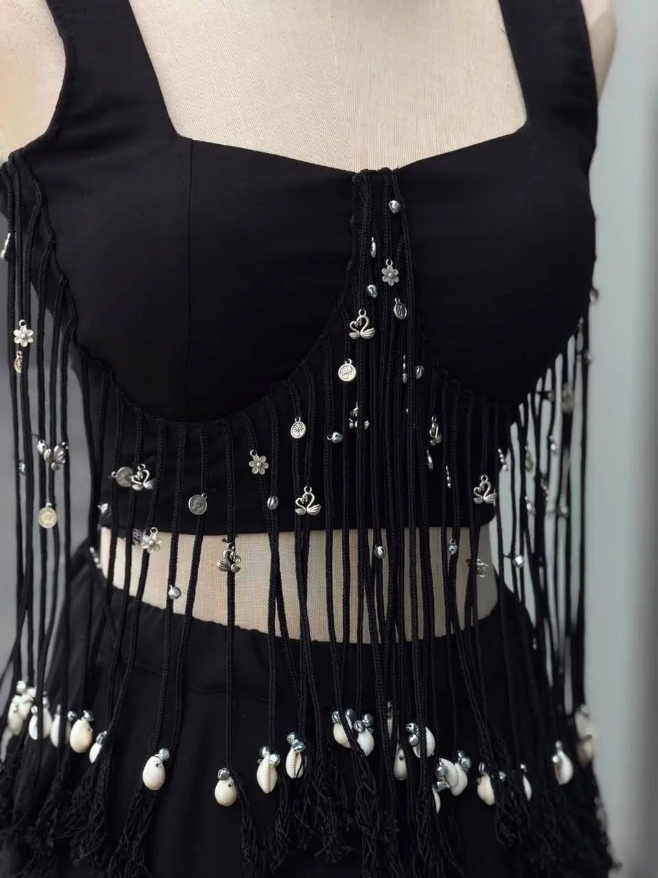 Noir Tassel Fringe Lehenga