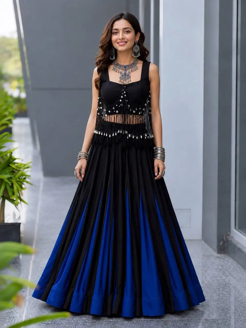 Noir Tassel Fringe Lehenga