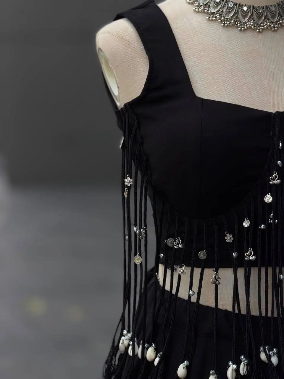 Noir Tassel Fringe Lehenga