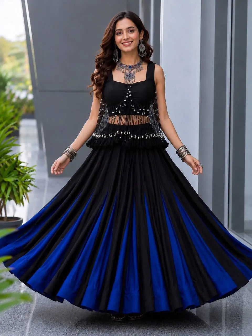 Noir Tassel Fringe Lehenga