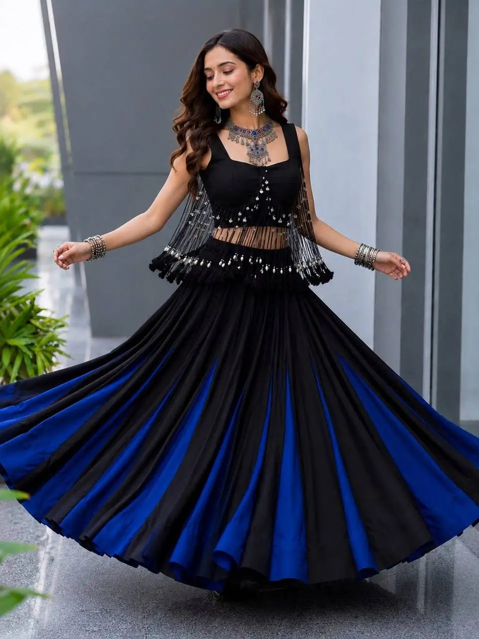 Noir Tassel Fringe Lehenga
