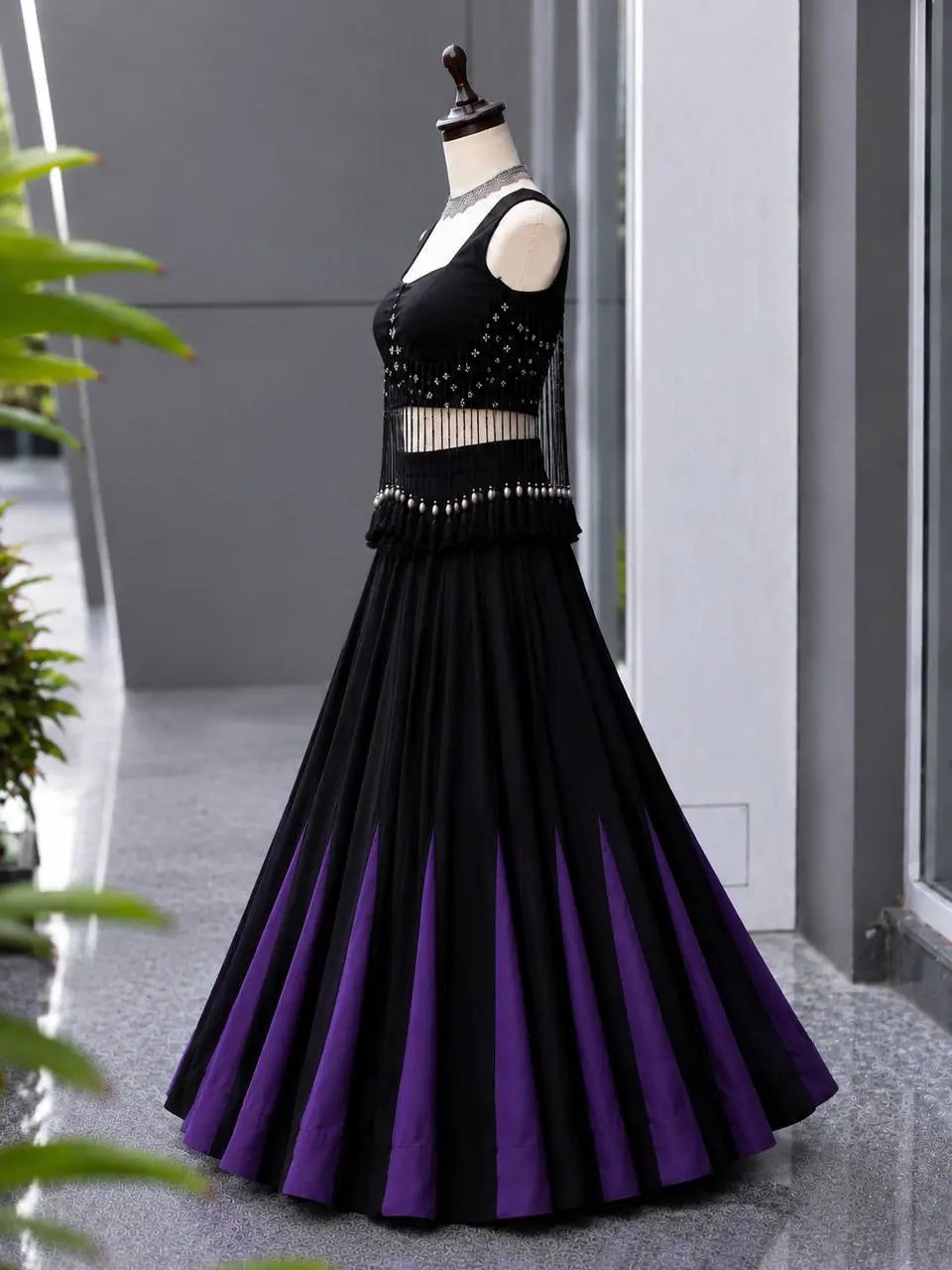 Noir Tassel Fringe Lehenga