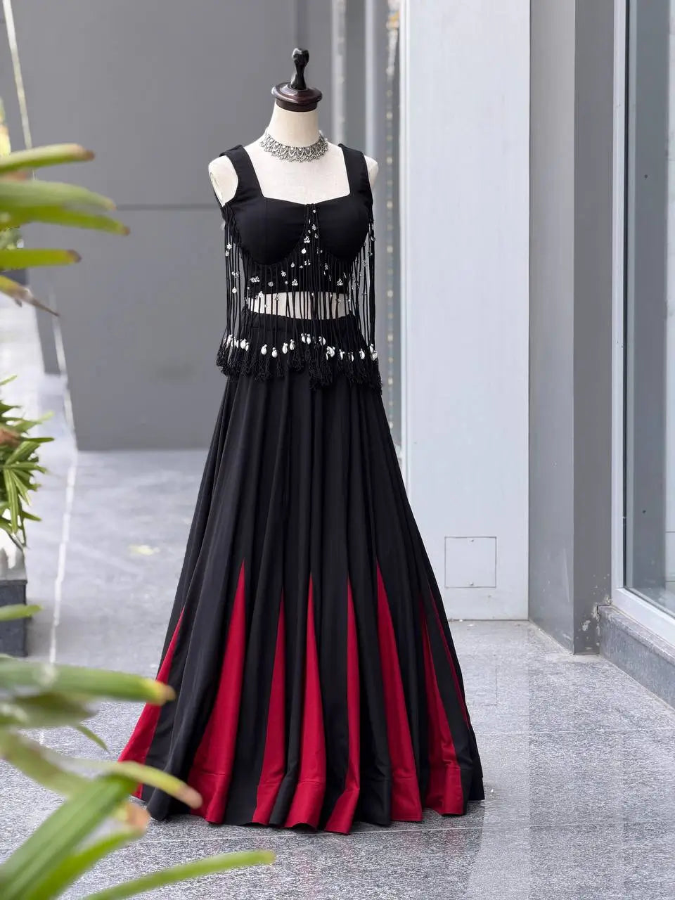 Noir Tassel Fringe Lehenga