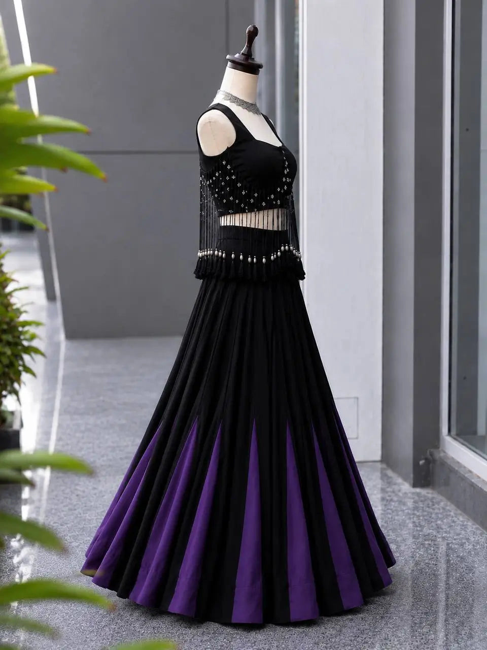 Noir Tassel Fringe Lehenga