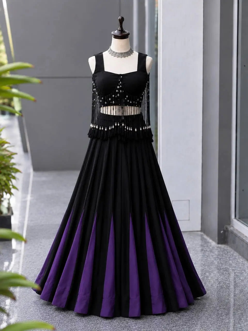 Noir Tassel Fringe Lehenga