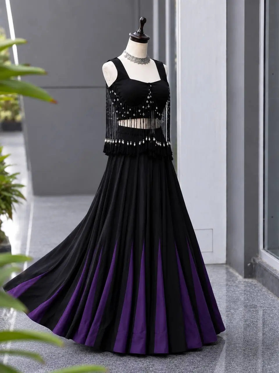 Noir Tassel Fringe Lehenga