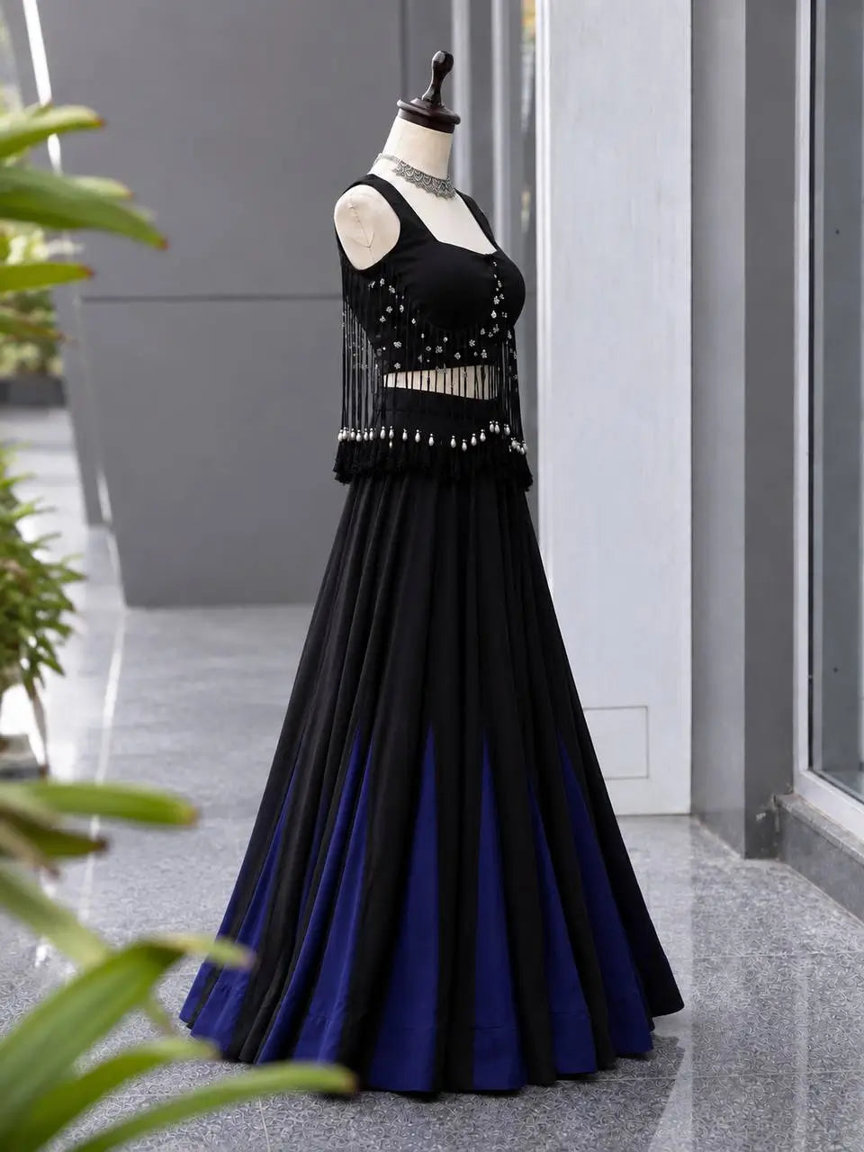 Noir Tassel Fringe Lehenga
