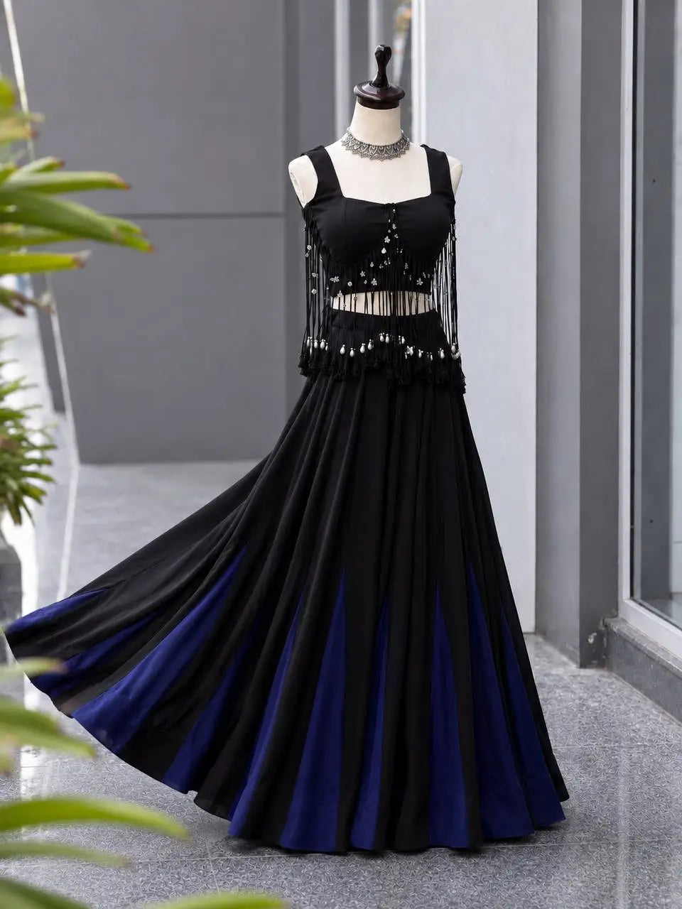 Noir Tassel Fringe Lehenga