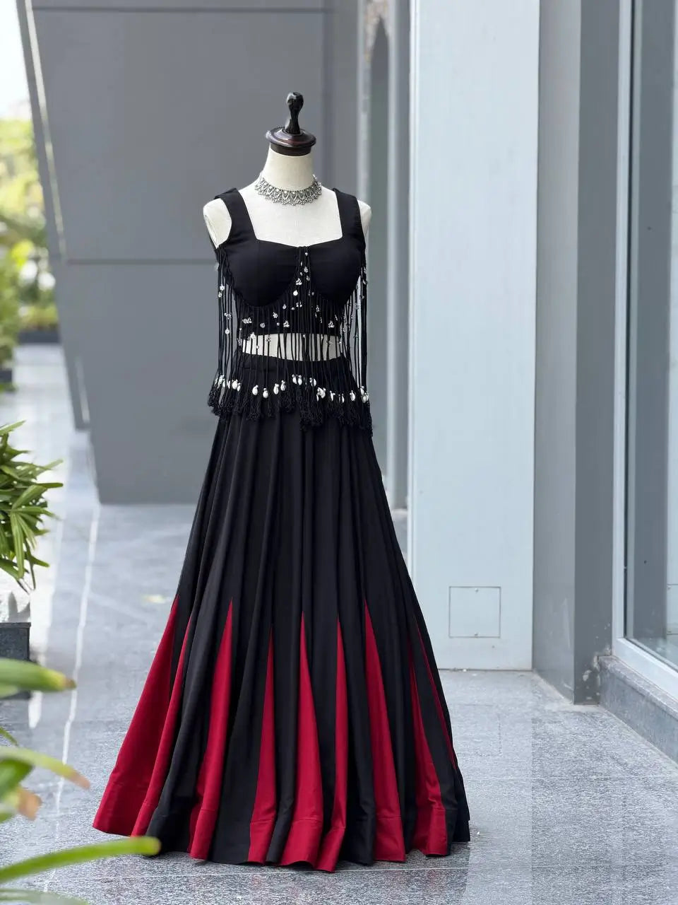 Noir Tassel Fringe Lehenga