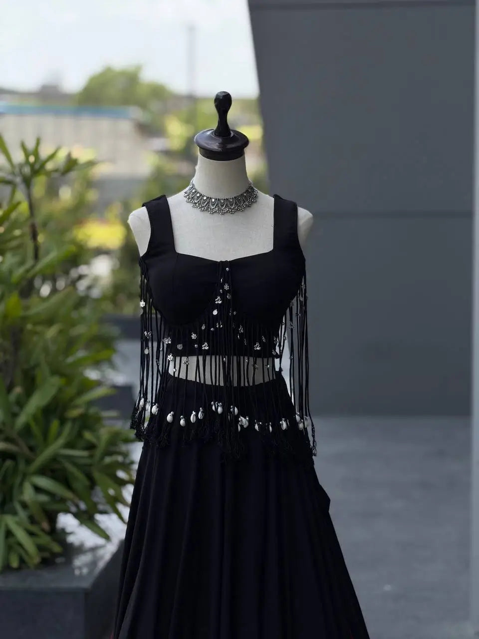 Noir Tassel Fringe Lehenga