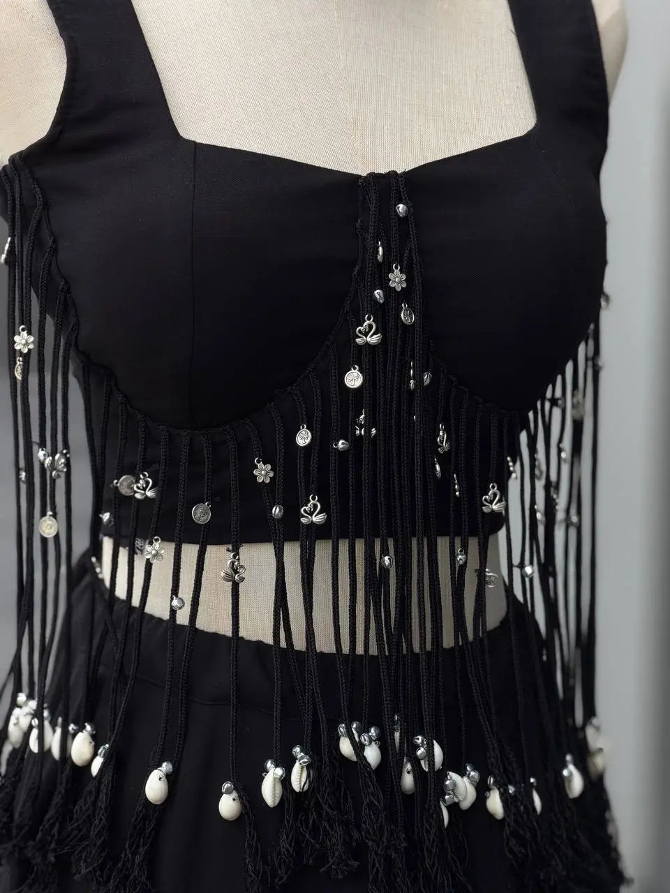 Noir Tassel Fringe Lehenga