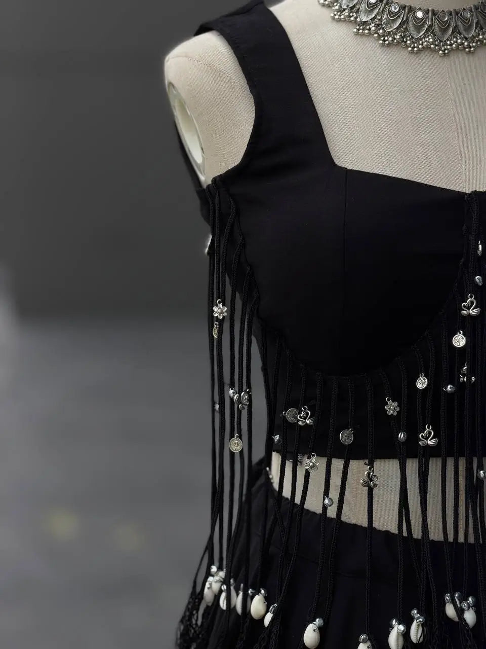 Noir Tassel Fringe Lehenga