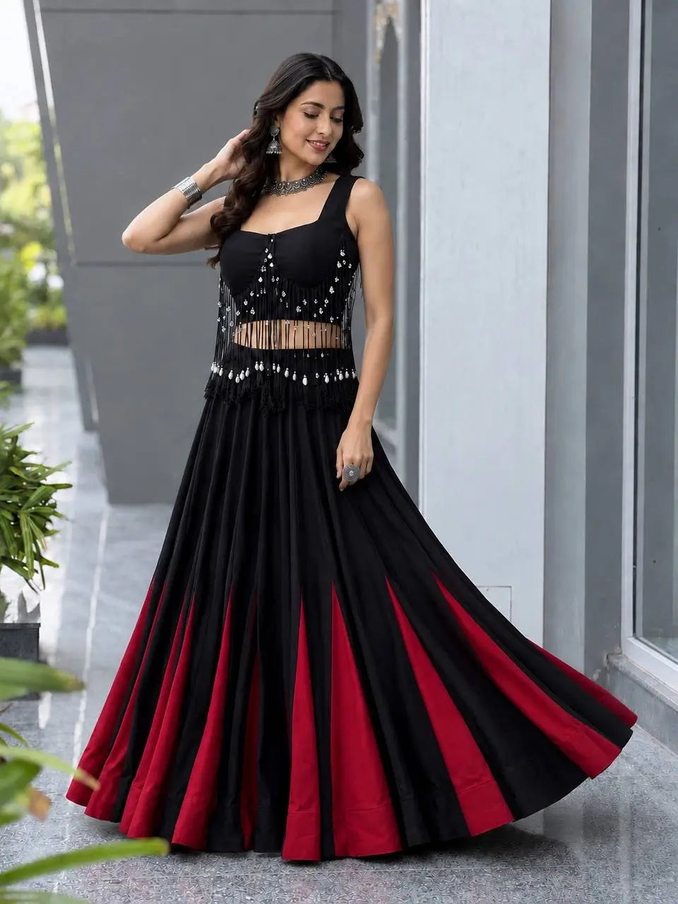 Noir Tassel Fringe Lehenga